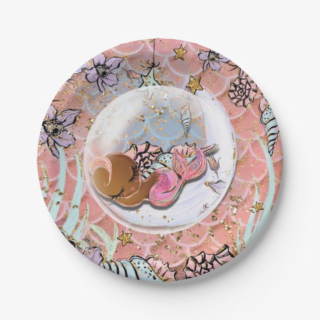 Glam Ethnic Mermaid Baby Shower Birthday Party Paper Plates (Front)
