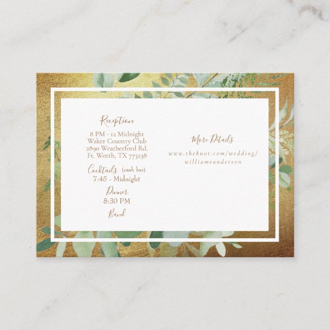 Glam Eucalyptus Reception Cash Bar Website Wedding Enclosure Card (Front)