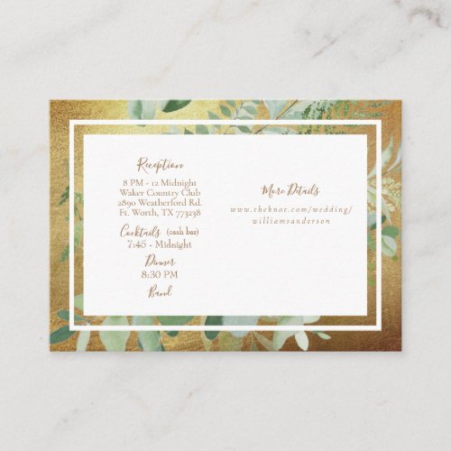 Glam Eucalyptus Reception Cash Bar Website Wedding Enclosure Card