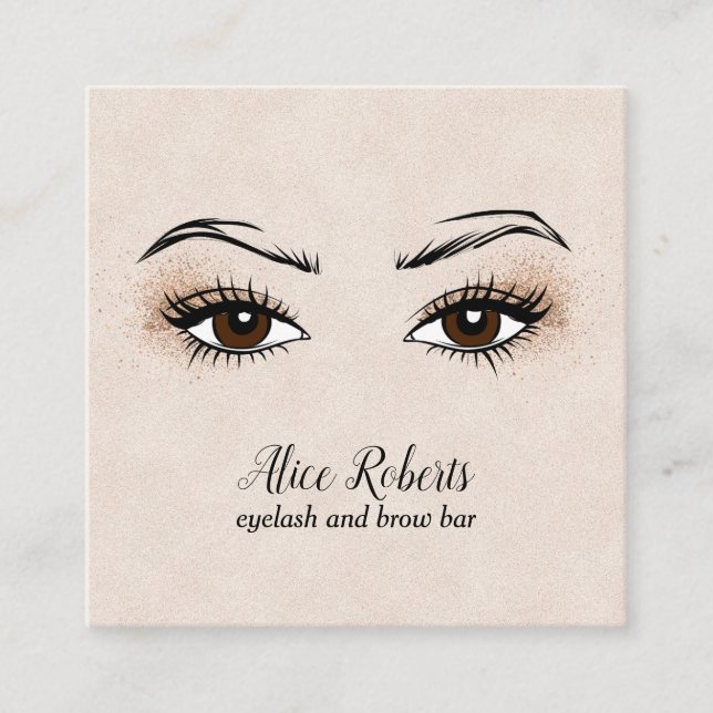 Glam Eyelash extension Brow Bar calligraphy Square Business Card (Front)