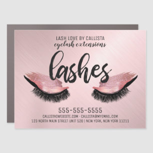 Glam Eyelash Pink Rose Glitter Metallic Lashes Car Magnet