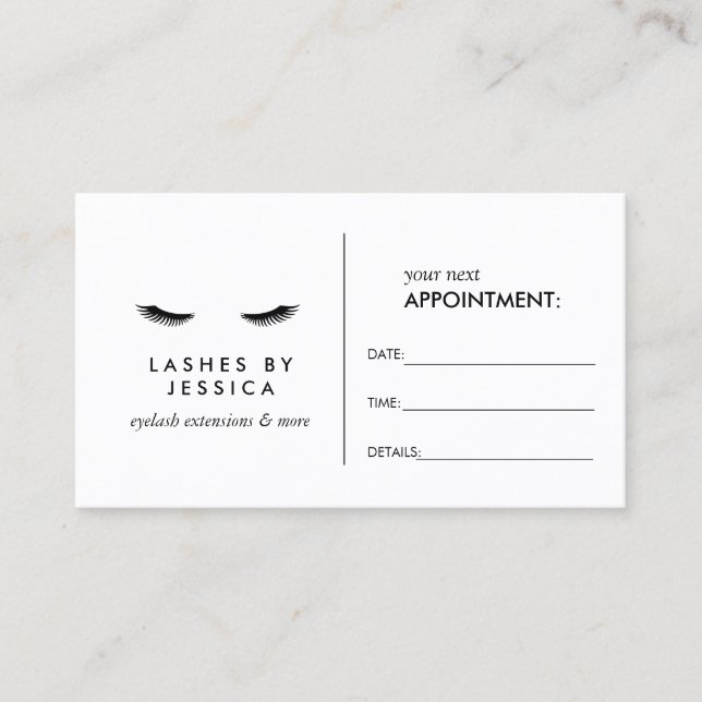 Glam Eyelashes Black and White Appointment Card (Front)