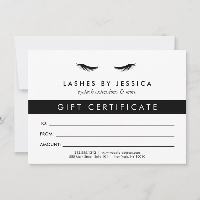 Glam Eyelashes Black and White Gift Certificate (Front)