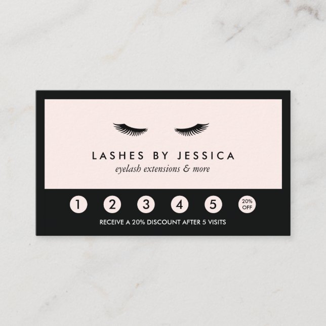 Glam Eyelashes Classic Black and Pink Loyalty Card (Front)