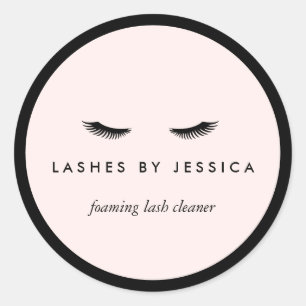 Glam Eyelashes Classic Black and Pink Round Sticker