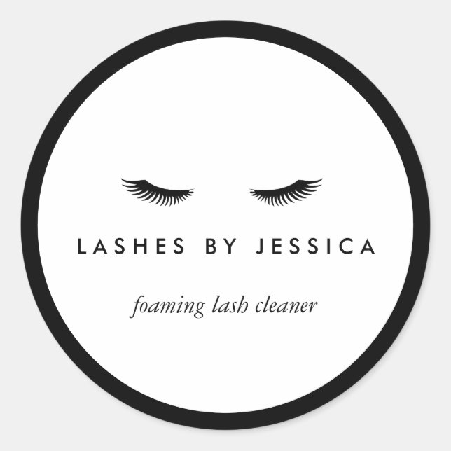 Glam Eyelashes Classic Black and White Round Sticker (Front)