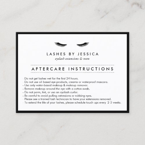 Glam Eyelashes Classic Lash Salon Aftercare Card