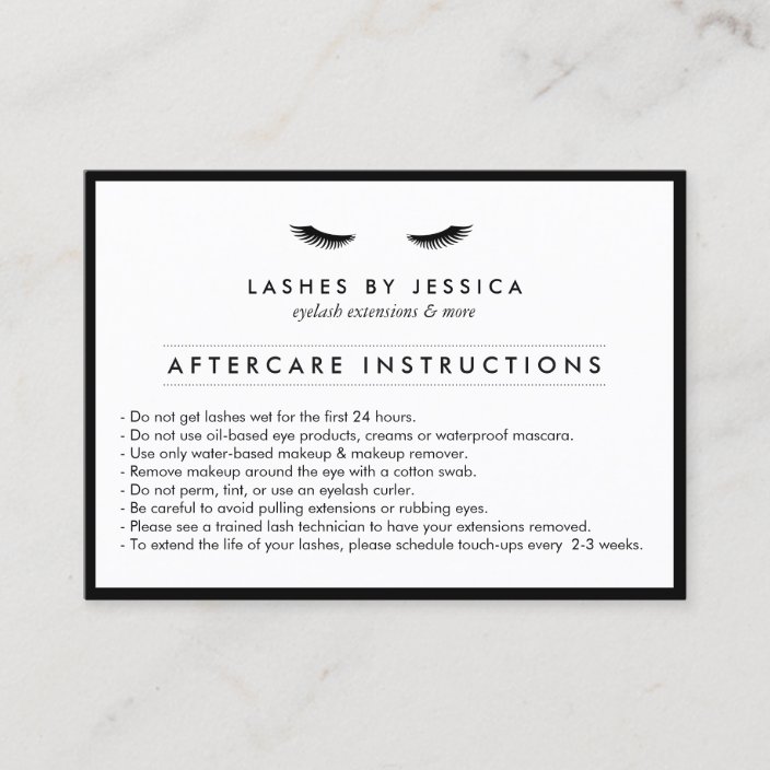 Glam Eyelashes Classic Lash Salon Aftercare Card | Zazzle.com