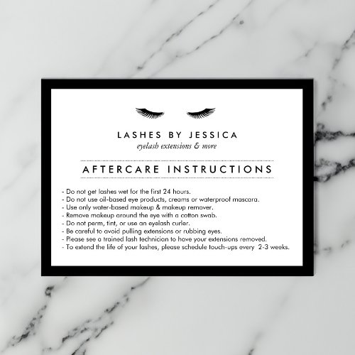 Glam Eyelashes Classic Lash Salon Aftercare Card