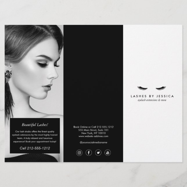 Glam Eyelashes Extensions Salon Tri-Fold Brochure Flyer (Front)