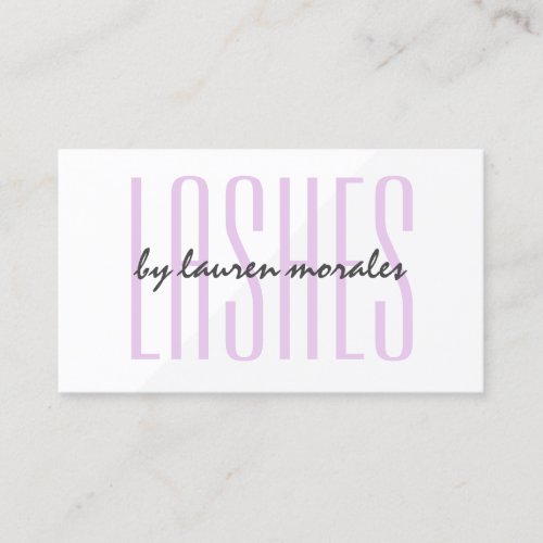 Glam eyelashes modern lash salon lavender white business card