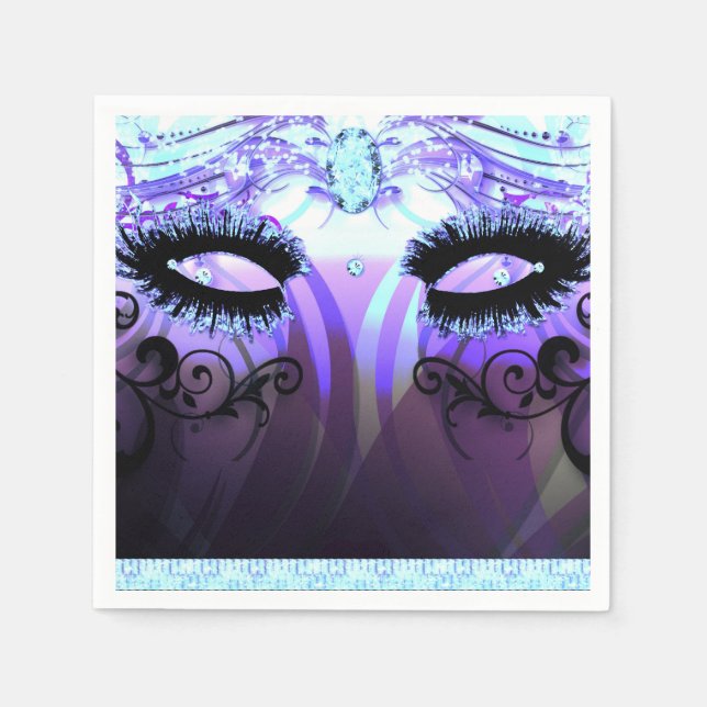 Glam Eyelashes Purple Masquerade Party Custom Paper Napkins (Front)
