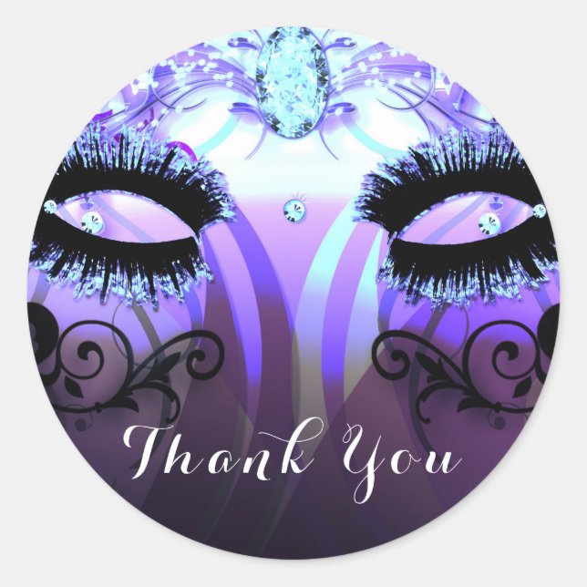 Glam Eyelashes Purple Masquerade Party Favor Classic Round Sticker (Front)