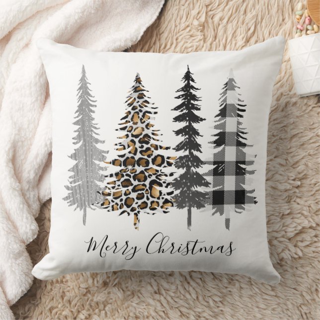 Glam Farmhouse Christmas Trees Throw Pillow (Blanket)