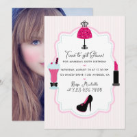 Glam Fashion Diva Birthday Party Photo Invitation