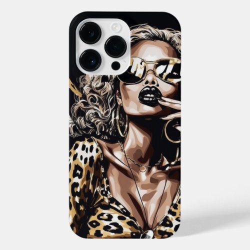 Glam Fashion girl leopard dress in sunglasses iPhone 14 Pro Max Case