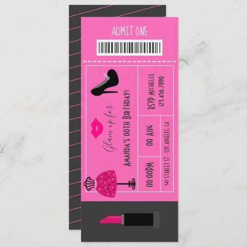 Glam Fashion Show Party Night Girls Ticket Invitation