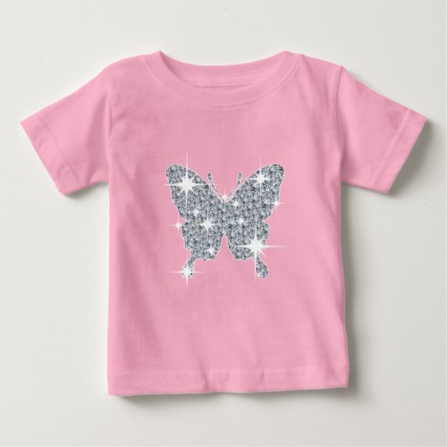 Glam faux diamond sparkle butterfly on baby pink baby T_Shirt