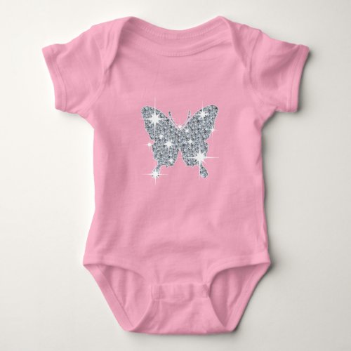 Glam faux diamond sparkle butterfly on black  baby baby bodysuit