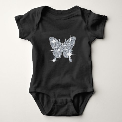 Glam faux diamond sparkle butterfly on black  baby bodysuit