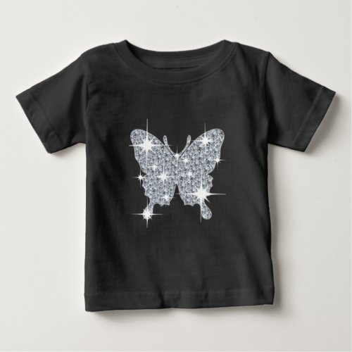 Glam faux diamond sparkle butterfly on black  baby T_Shirt