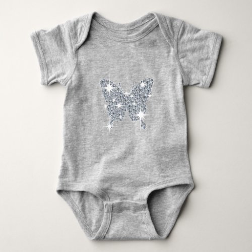 Glam faux diamond sparkle butterfly on gray baby bodysuit