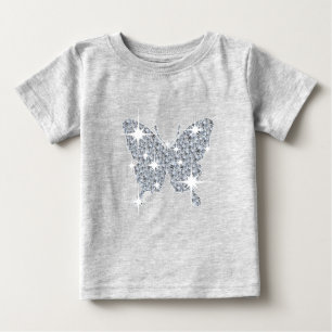 Glam faux diamond sparkle butterfly on gray baby T-Shirt