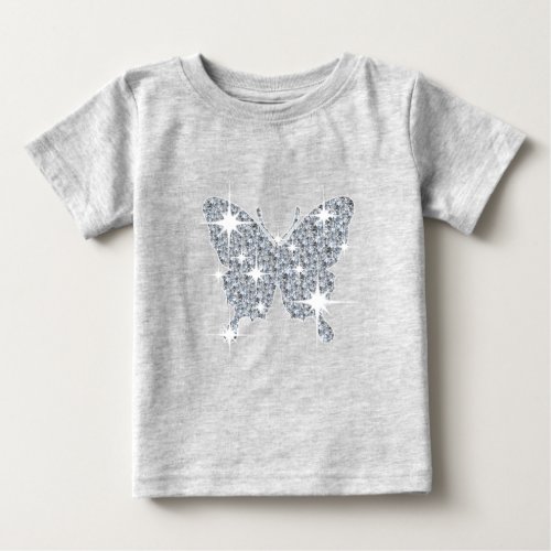 Glam faux diamond sparkle butterfly on gray baby T_Shirt