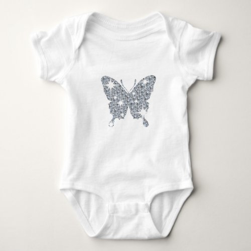 Glam faux diamond sparkle butterfly on white baby bodysuit