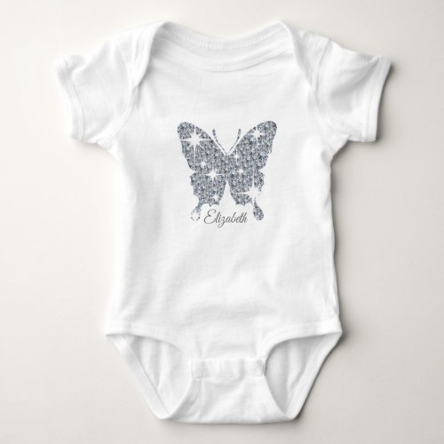 Glam faux diamond sparkle butterfly on white baby bodysuit