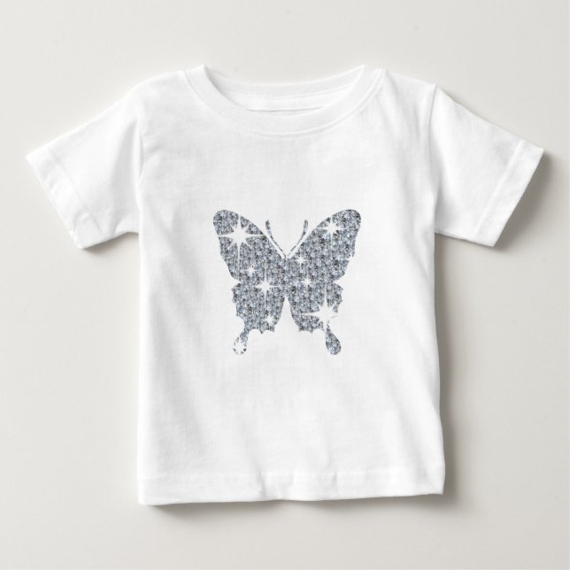 Glam faux diamond sparkle butterfly on white baby T-Shirt (Front)