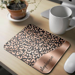 Glam Faux Foil Leopard Spots Rose Gold Black Name Mouse Pad<br><div class="desc">This design features a chic rose gold metallic leopard spot pattern on a black background on the left, and a rose gold faux foil image on the right in the shape of a wave bordered with rose gold faux glitter. Personalize it with your name or monogram in a stylish black...</div>