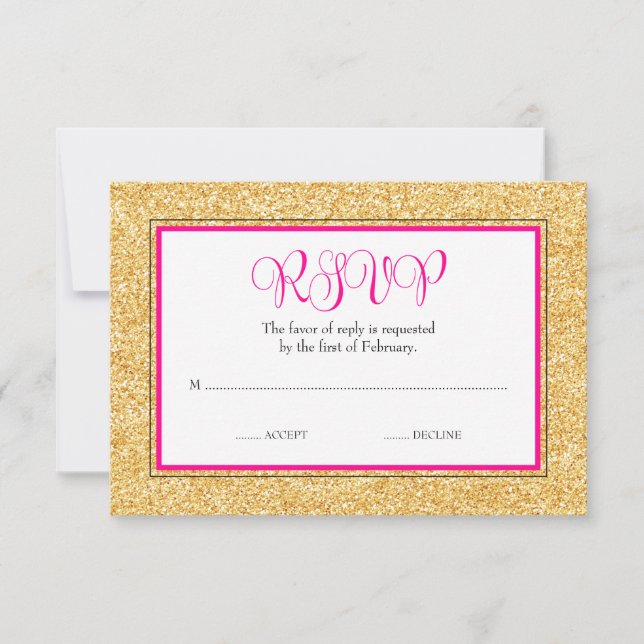 Glam Faux Glitter Gold Pink Bat Mitzvah RSVP (Front)