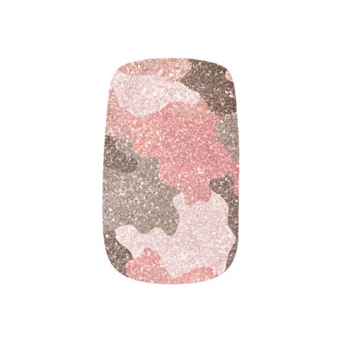 Glam Faux Glitter Rose Gold Pink Camouflage Minx Nail Art