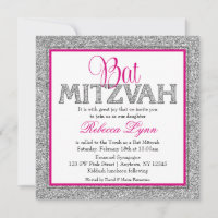 Glam Faux Glitter Silver Pink Bat Mitzvah