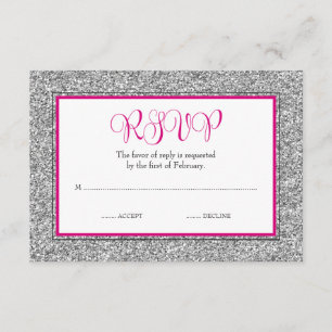Glam Faux Glitter Silver Pink RSVP Card