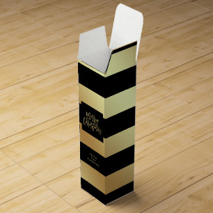Glam Faux Gold and Black Stripes Merry Christmas Wine Gift Box