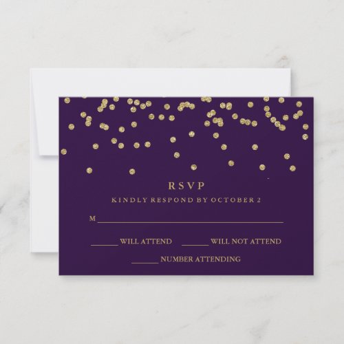 Glam Faux Gold Confetti and Deep Purple RSVP