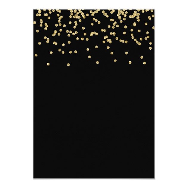 Glam Faux Gold Confetti On Black Engagement Party Invitation