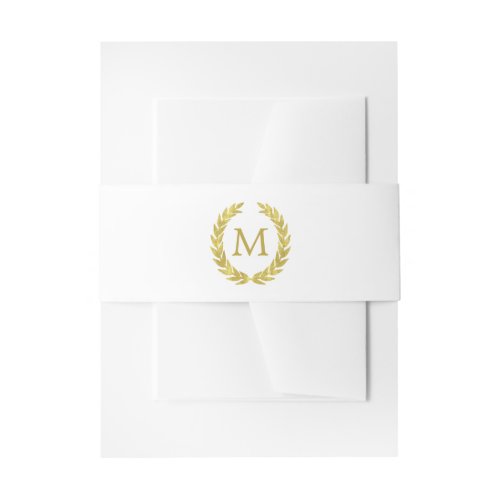 Glam Faux Gold Foil Laurel Wreath Monogram Invitation Belly Band