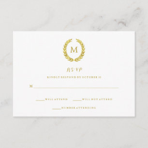 Glam Faux Gold Foil Laurel Wreath Monogram RSVP