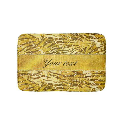 Glam Faux Gold Foil Zebra Pattern Bathroom Mat