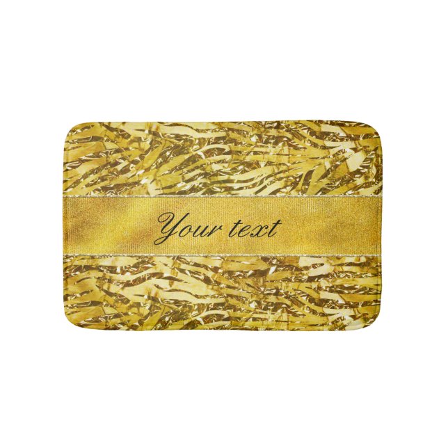 Glam Faux Gold Foil Zebra Pattern Bathroom Mat (Front)