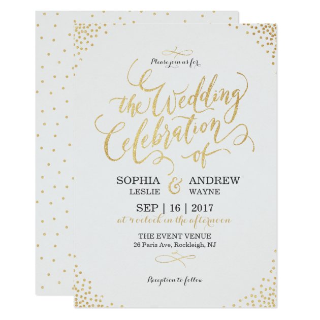 Glam Faux Gold Glitter Calligraphy Vintage Wedding Invitation