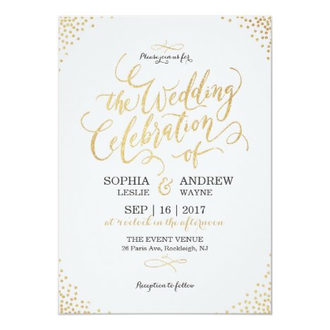 Glam faux gold glitter calligraphy vintage wedding card