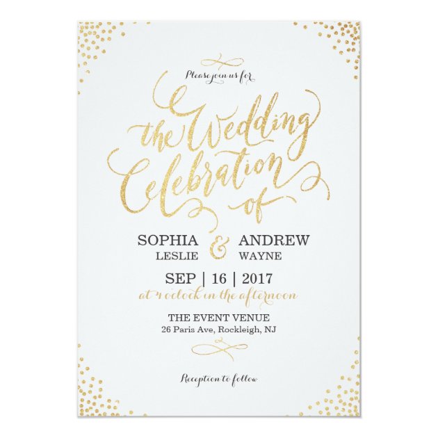 Glam Faux Gold Glitter Calligraphy Vintage Wedding Invitation