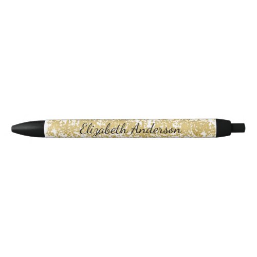 Glam Faux Gold Glitter Personalized Black Ink Pen