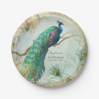 Glam Faux Gold Leaf Peacock on Tree Branch Elegant