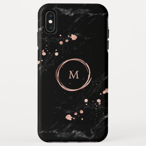 Glam Faux Gold Look on Black Marble  Monogram iPhone XS Max Case