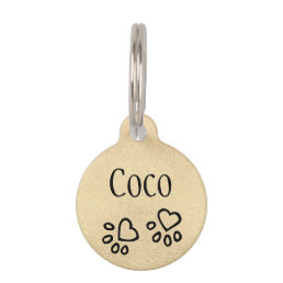 Glam Faux Gold Paw Prints and Name Personalized Pet ID Tag